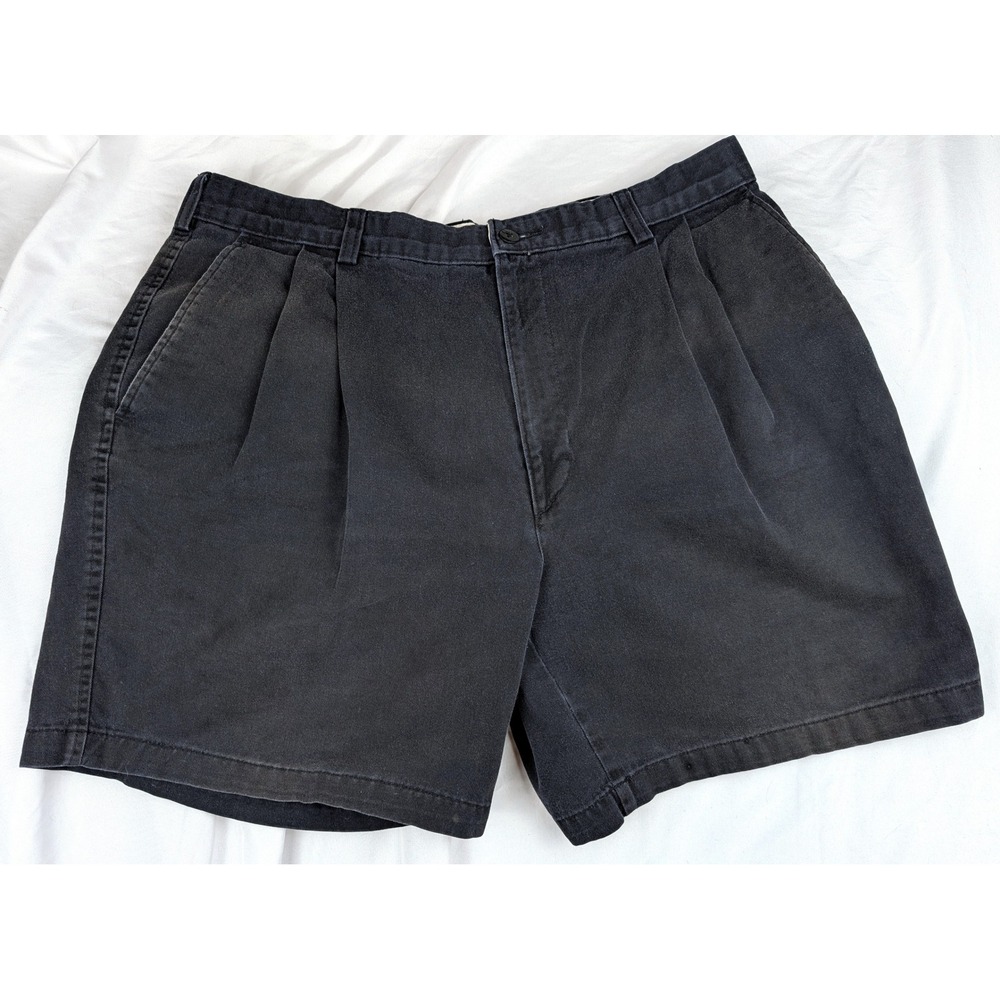 Savane Mens 36 Black Pleated Chino Shorts Deep Dye Cotton Wrinkle Resistant